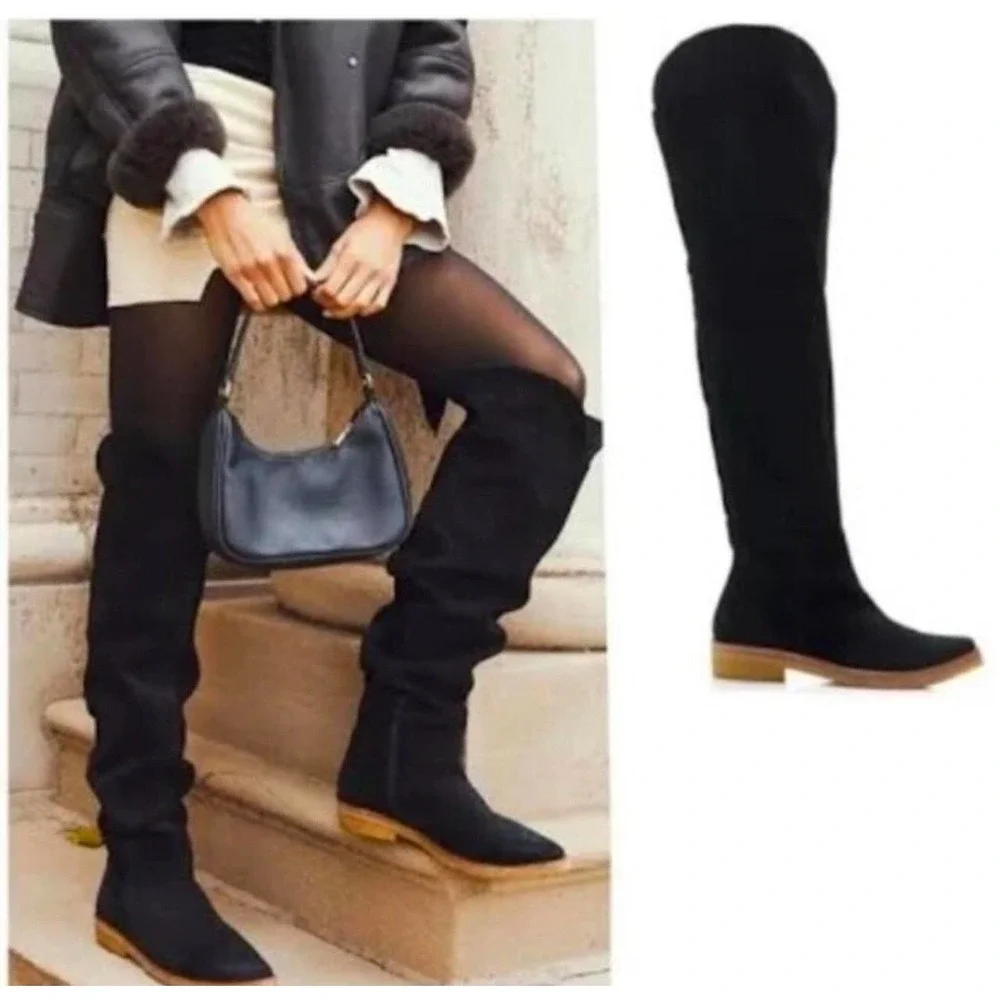 FREE PEOPLE‎ Banks over the knee black suede boots